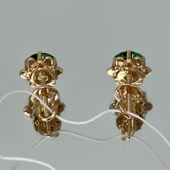 USSR Vintage Original Emerald (lab. made) Rose Gold Stud Earrings 583 14K 3,11 g