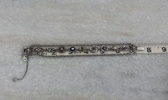 Vintage Judy Lee Silver Triple Link Victorian Revival Bracelet Cameo Rhinestone