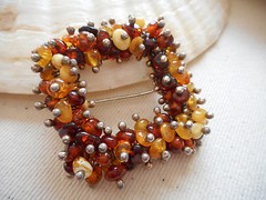 Vintage Sterling Silver Varied Amber Square Brooch RE7521