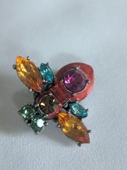 Retro Vintage Colorful Rhinestone Crystal Bee Pin Brooch Signed LOVE HUG