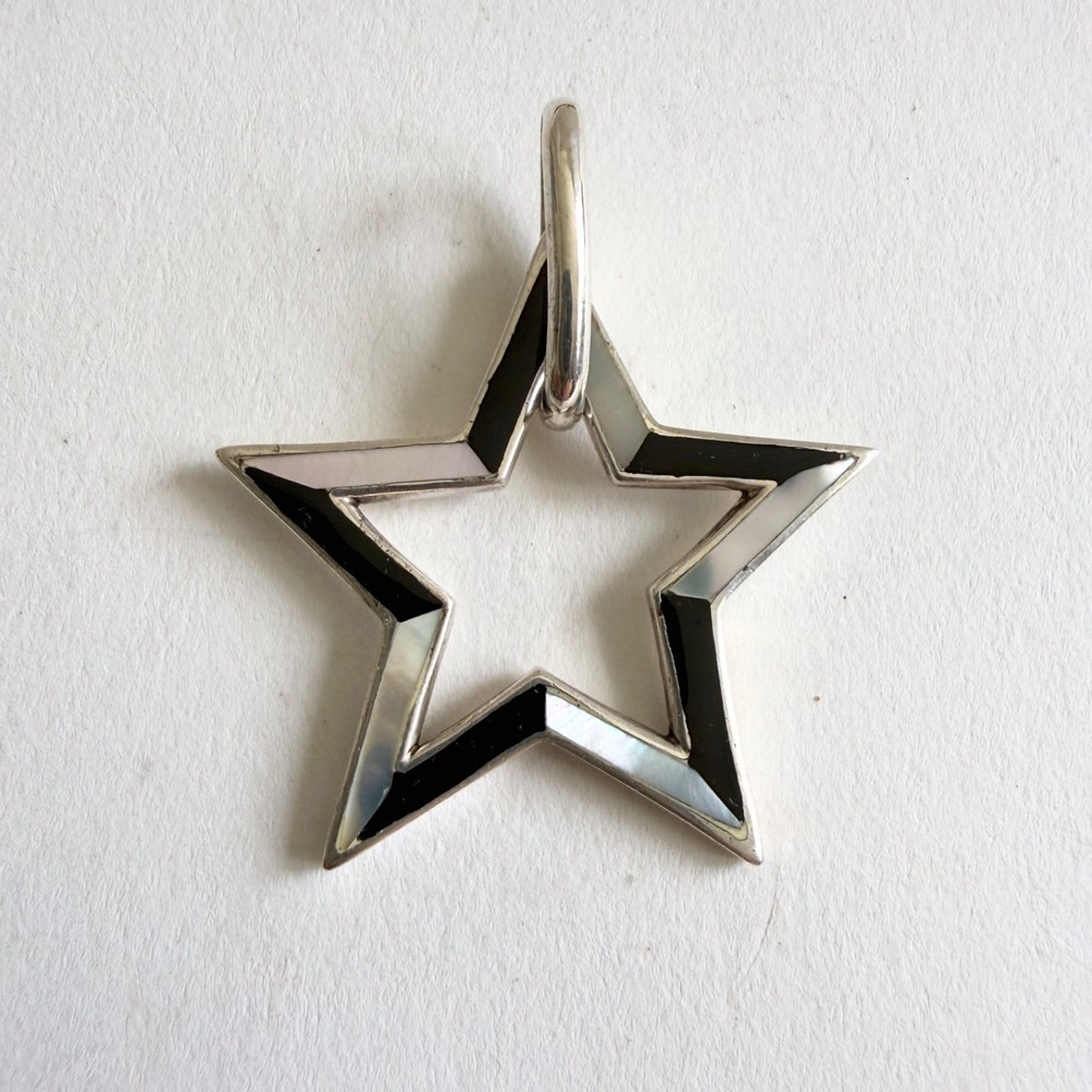 Vintage ALF Celestial Star Sterling Silver Shell Inlay Cutout Pendant Minimalist