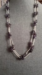 Amethyst Chips & White Glass seed Bead Station Double strand Necklace. 28 In.