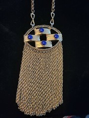 Vintage Very Large Bold Goldtone Blue Stone Edlee multi stand chain Necklace
