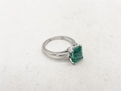 Vintage 1950s $5000 2.30ct AAA+++ Colombian Emerald Diamond 14k White Gold Ring
