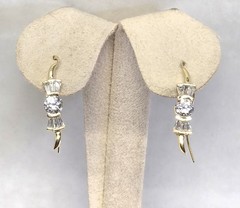 Solid 14kt Yellow Gold Simulated Diamond Ear Climber Earrings 3 grams Signed