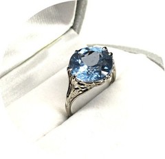 MONTANA SAPPHIRE Ring – Sky Blue – Art Deco Vintage 14k White Gold Mtg.