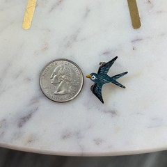Vintage Enamel Swallow Bird Brooch Pin Blue Swift Folk Art Flying Animal Marine