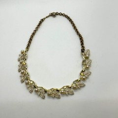 Vintage Judy Lee Gold Tone Necklace Leaf Design Faux Pearls Rhinestones Elegant