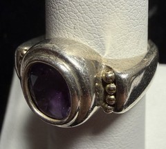 Vintage Sterling Silver And 8k? Gold? Faceted Amethyst Ring Size 7.25