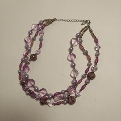 VTG Lavender Purple Crystal Faux Pearl Bead Necklace 15” Long 3 Strand