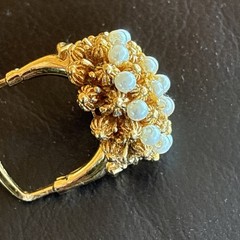 Vendome White Pearl Adjustable Mid Century Brutalist Cocktail Ring