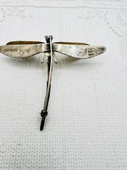 Vintage Mexican 950 Silver Brass Dragonfly Brooch Signed FARRO Mixed Metal LATON