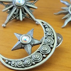 Vintage JJ Pewter Sun Moon Star Brooch Pin Lot 3pc Celestial Whimsigoth