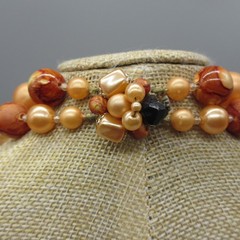Vintage Hong Kong Necklace MCM Beaded Orange Brown Double Strand 19 Inch