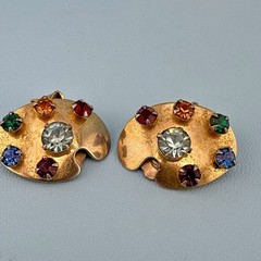 Vintage Artist Painter Pallet Earrings Lot MOP Multicolor Rhinestone Paint Brush