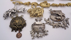 10 Vintage Gold & Silver Tone Noah’s Ark Animal Bracelet Brooch Clip Earring Lot