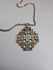 1969 Terra Sancta Guild Pendant A Jerusalem Cross Design Necklace Gold Tone