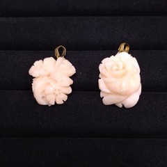 Light Pink Flower Two Stone Pendants Gold Tone