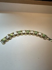 Vintage Golden Confetti Glitter White and Green Lucite Statement Bracelet