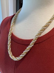 Vintage Gold Tone Metal Faux Pearl 24” Necklace Multi Strand Twist 5707