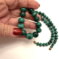 Vintage 22.5” Natural Malachite Graduated Beaded Neck 18” Heavy 115g Hand Carved