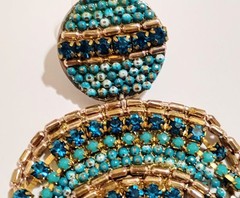 Turquoise Blue Gold Seed Bead Fringe Chandelier Earrings Elegant Boho Statement