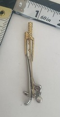 Vintage Liz Claiborne LC Signed Gold Clubs Rhinestone Ball Dangle Brooch Pin.
