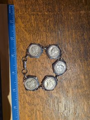 Vtg 7″ SILVER WINGED LIBERTY MERCURY HEAD DIME BRACELET