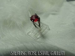 FOUR PRONG Sterling Silver 0.925 Estate RED GLASS SOLITAIRE BAND RING size 5.25