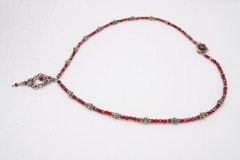 Vintage Sterling Silver 925 Garnet Beaded Necklace 17.75″