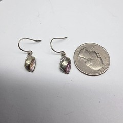 Glitter Enamel Silver Tone Metal Shell Dangle Pierced Earrings Vintage