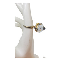 Vintage Rivoli AB Glass Cocktail Ring Gold Tone Adjustable Crown Setting Retro