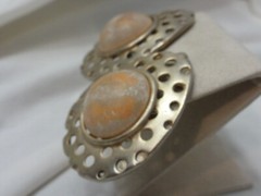 Vintage Large Domed Round Wood Bead Earrings Clip-on Statement