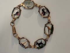 HORSES & MORE INTAGLIO REVERSE PAINT ANTIQUE BRACELET 7 INCHES