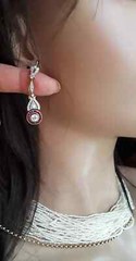 Art Deco Style Lab Created Diamond & Ruby Wedding 14K White Gold Finish Earrings