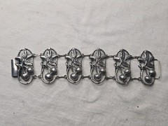 Antique Sterling Silver 925 Ornate Cherries Wide Panel Heavy Bracelet 7″ – 56g