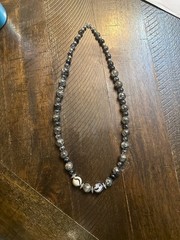 Vintage Black Rutilated Quartz and Dragon Eye Agate Beaded Necklace with Swirl A