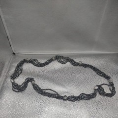 Vintage Shiny Black, Grey, White Necklace 5 Strand Stone Seed Bead Jewelry 17″