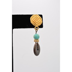 Vintage Dangle Earrings Turquoise Blue Beaded Brushed Gold Matte 1980s BinAZ