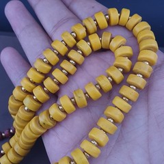 Antique African Sunburst Yellow Tire Glass Bead Necklace 24in 6.2–10.1mm