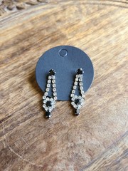 Vintage 1950s Jet Black Rhinestone Waterfall Dangle Earrings Hollywood Glam