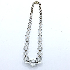 Vintage Graduated Clear Faceted Crystal Glass Beaded Bead 16″ Necklace