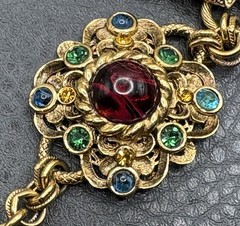 Vtg Jose & Maria Barrera Byzantine Revival Rhinestone Drop Pendant Necklace 25”