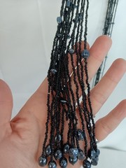 Black ART GLASS BEADED SWEATER/SCARF NECKLACE VINTAGE 48″