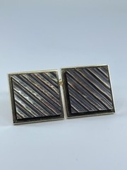 Swank Cufflinks Mother of Pearl square ribbed design bullet backs 1″