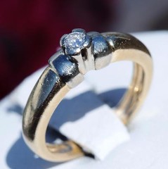 14k multi tone gold ring 0.11ct diamond solitaire engagement 1920’s 4.15g sz5.25