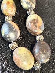 Chunky Jasper Bead Necklace Natural Oval Stones with Silver Tone Spacers 18”