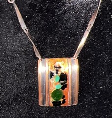 Vintage Copper Enamel Pendant Necklace Atomic Modern Renoir Style 1950s