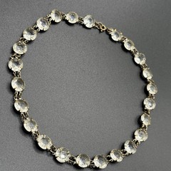 Rivière Clear Czech Glass Necklace Brass Choker Art Deco 14.5” Faceted Open Back