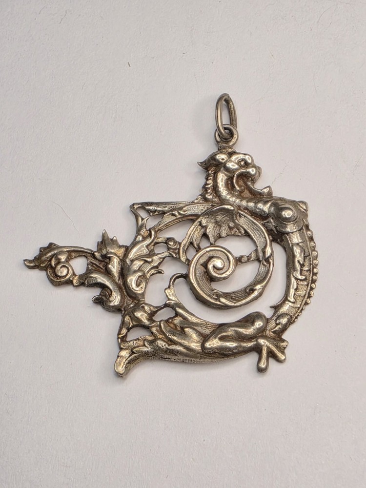 Vintage Fratelli Coppini Italy 800 Silver Griffin Dragon Pendant